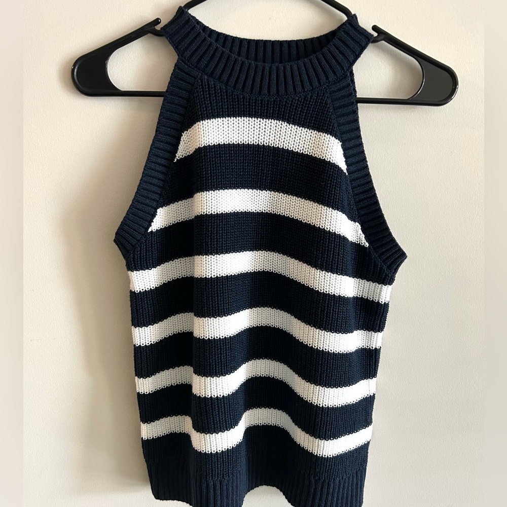 Old Navy White & Navy Striped High Neck Tank